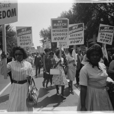 B&W photograph of civil rights march on Washington, D.C.