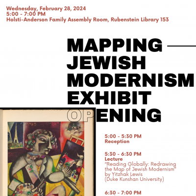 Flyer for Mapping Jewish Modernism Exhibit Opening event